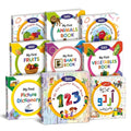 Kids' learning board books with colourful covers for English, Urdu, numbers, animals, fruits, vegetables and shapes