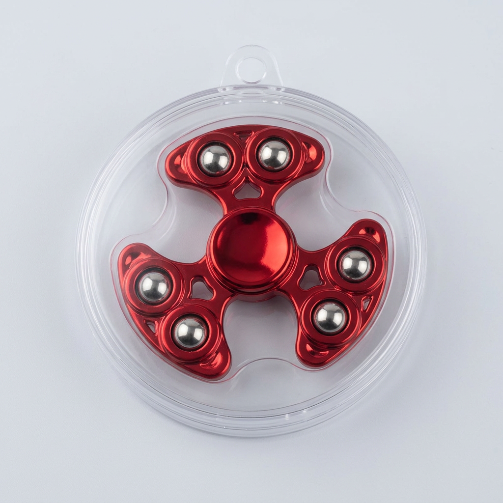 Transparent case ke saath red fidget spinner